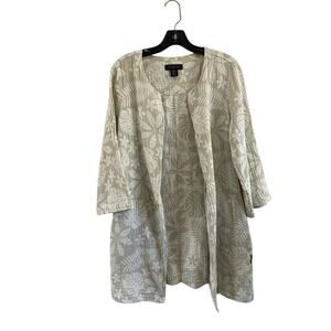 Tahari Linen Blend Open Front Floral Pattern Lightweight Cardigan Sz Large